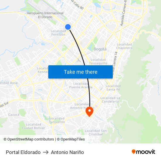 Portal Eldorado to Antonio Nariño map