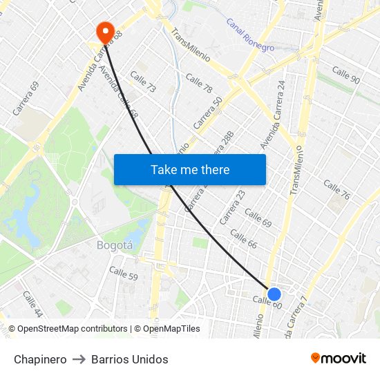 Chapinero to Barrios Unidos map