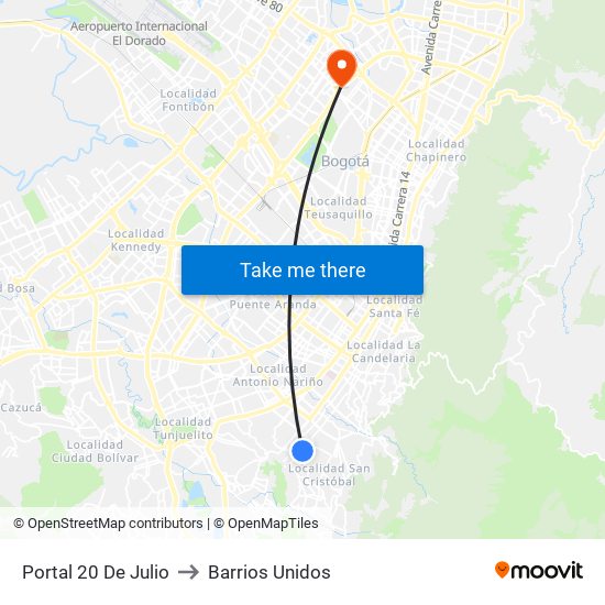 Portal 20 De Julio to Barrios Unidos map