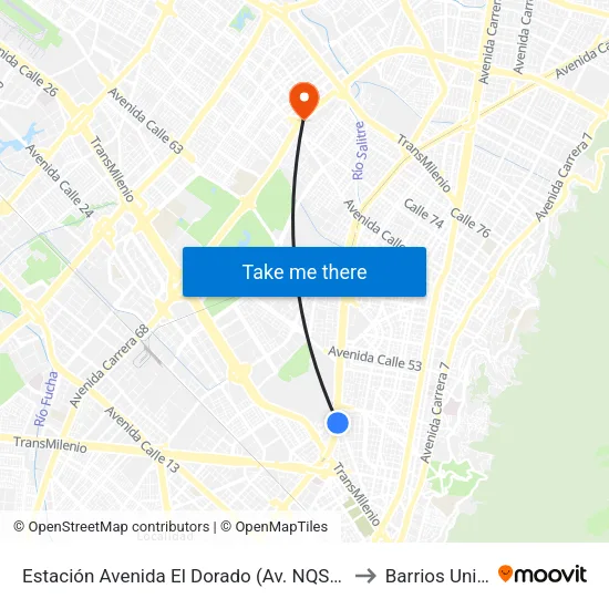 Estación Avenida El Dorado (Av. NQS - Cl 40a) to Barrios Unidos map