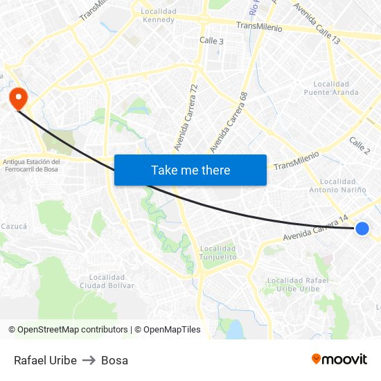 Rafael Uribe to Bosa map