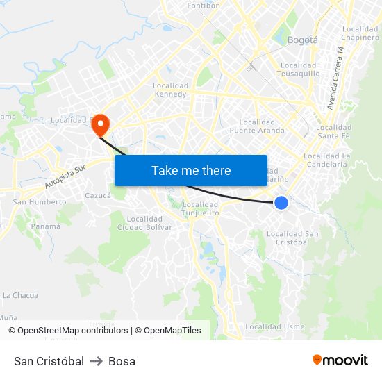 San Cristóbal to Bosa map