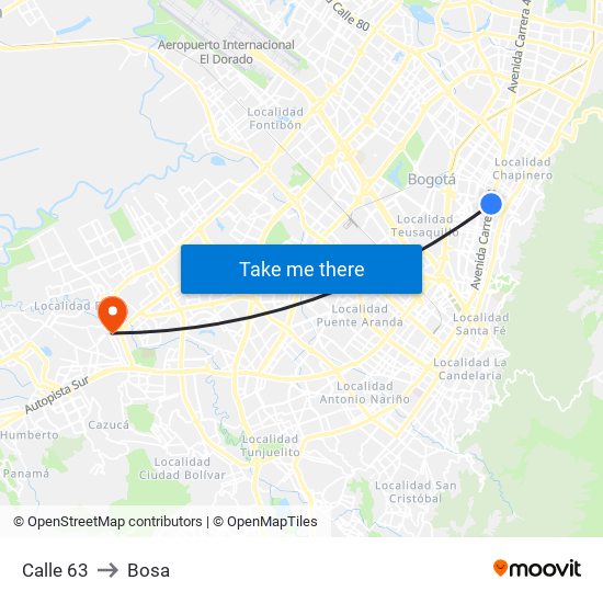 Calle 63 to Bosa map