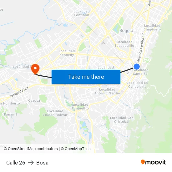 Calle 26 to Bosa map