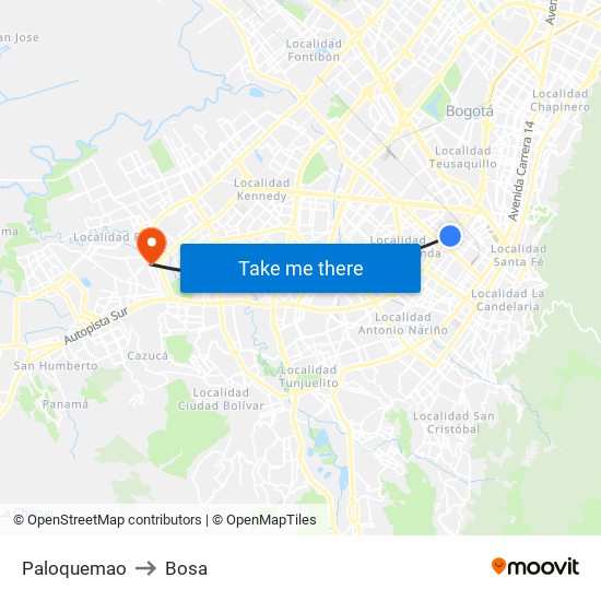Paloquemao to Bosa map