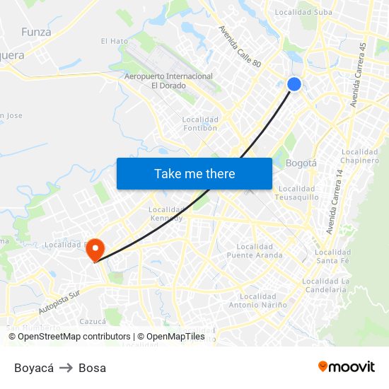 Boyacá to Bosa map