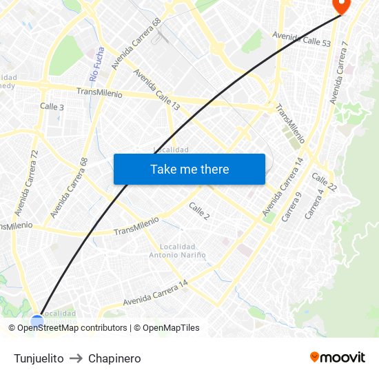 Tunjuelito to Chapinero map