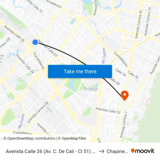 Avenida Calle 26 (Av. C. De Cali - Cl 51) (A) to Chapinero map