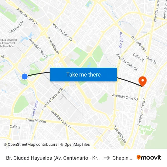 Br. Ciudad Hayuelos (Av. Centenario - Kr 78g) to Chapinero map