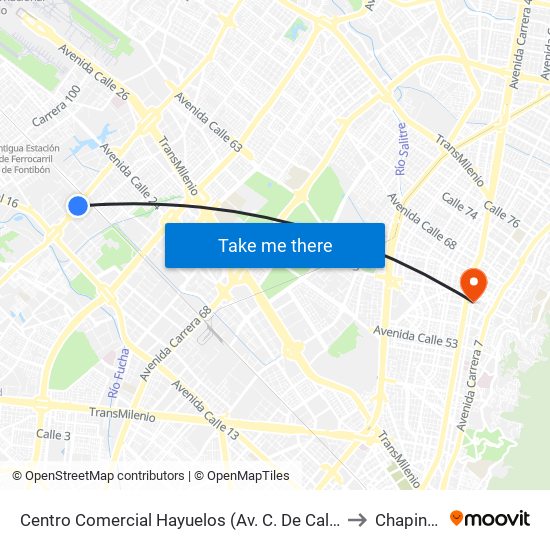 Centro Comercial Hayuelos (Av. C. De Cali - Cl 20) to Chapinero map