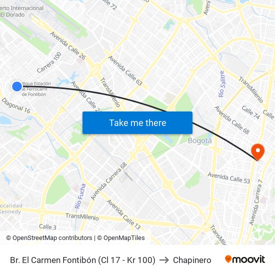 Br. El Carmen Fontibón (Cl 17 - Kr 100) to Chapinero map