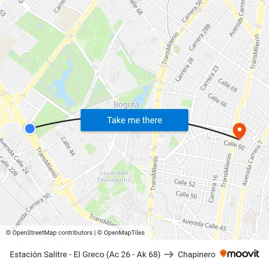 Estación Salitre - El Greco (Ac 26 - Ak 68) to Chapinero map
