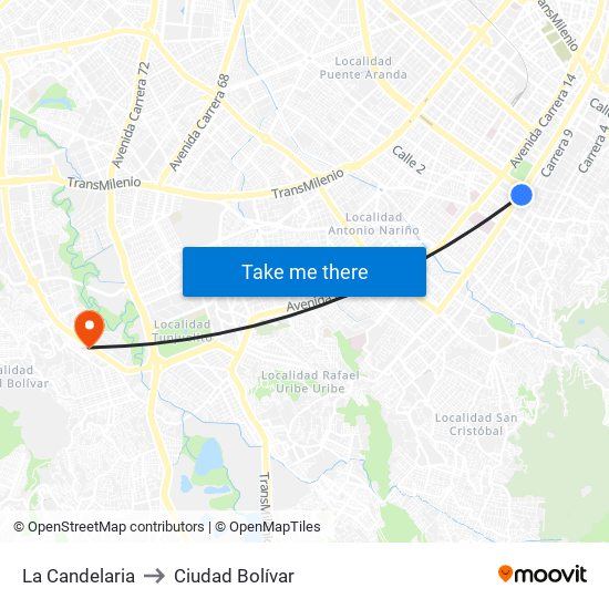 La Candelaria to Ciudad Bolívar map