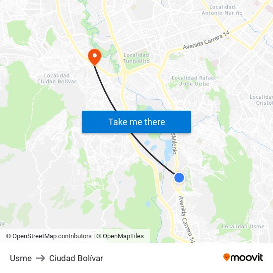 Usme to Ciudad Bolívar map