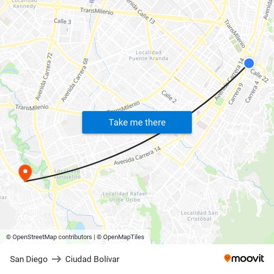 San Diego to Ciudad Bolívar map