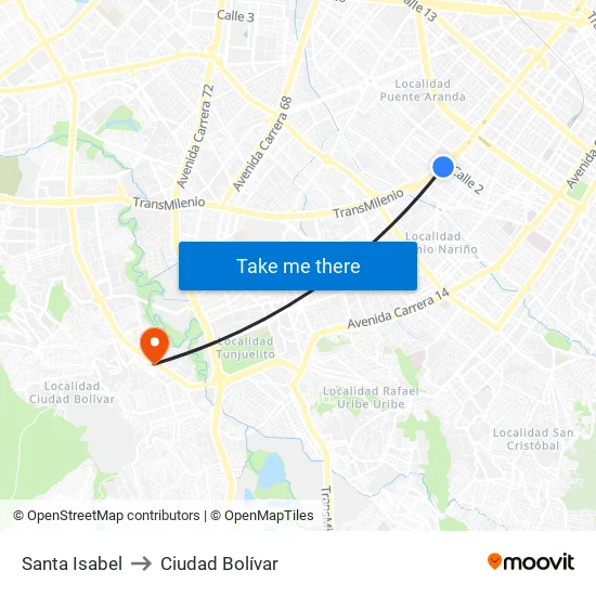 Santa Isabel to Ciudad Bolívar map