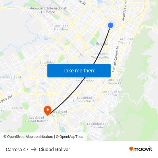 Carrera 47 to Ciudad Bolívar map