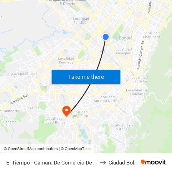 El Tiempo - Cámara De Comercio De Bogotá to Ciudad Bolívar map
