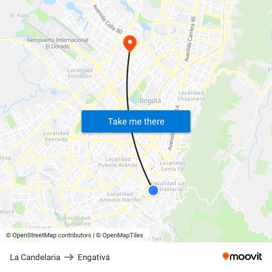 La Candelaria to Engativá map