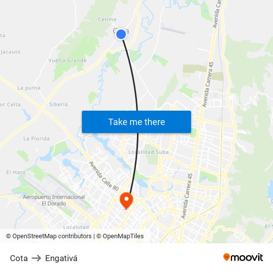 Cota to Engativá map