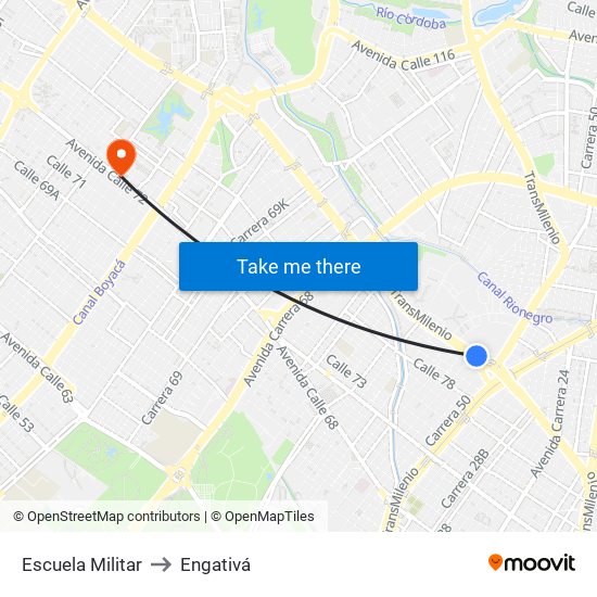 Escuela Militar to Engativá map
