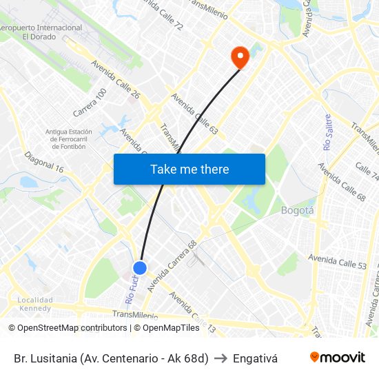 Br. Lusitania (Av. Centenario - Ak 68d) to Engativá map