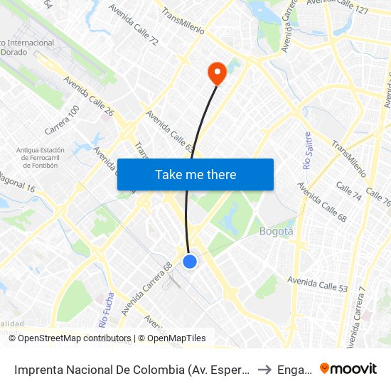 Imprenta Nacional De Colombia (Av. Esperanza - Kr 66) to Engativá map