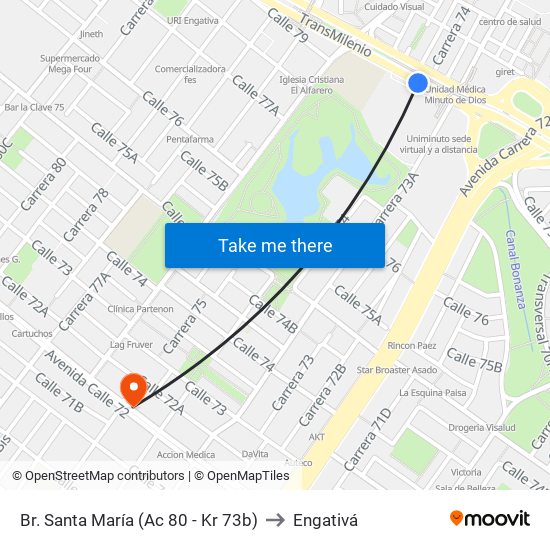 Br. Santa María (Ac 80 - Kr 73b) to Engativá map