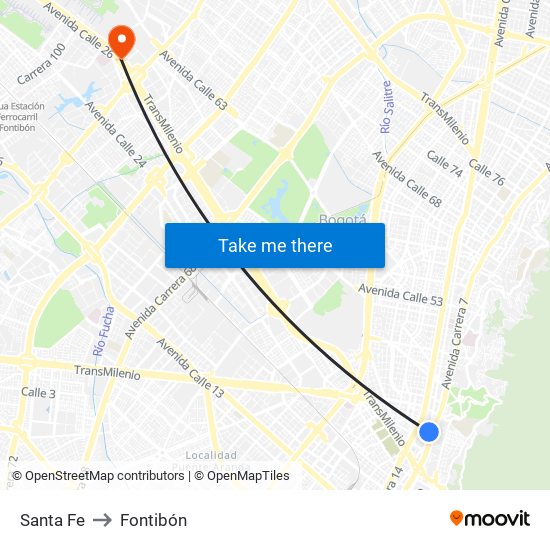 Santa Fe to Fontibón map