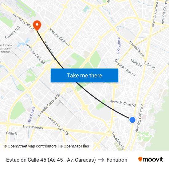 Estación Calle 45 (Ac 45 - Av. Caracas) to Fontibón map
