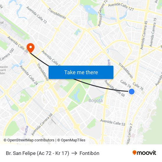 Br. San Felipe (Ac 72 - Kr 17) to Fontibón map
