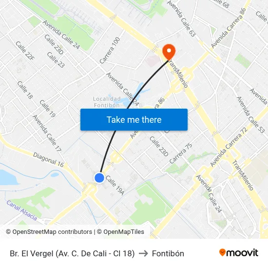 Br. El Vergel (Av. C. De Cali - Cl 18) to Fontibón map