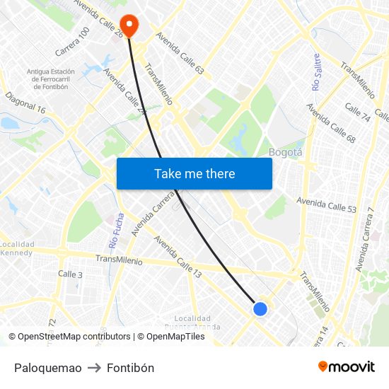 Paloquemao to Fontibón map