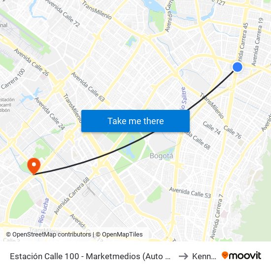 Estación Calle 100 - Marketmedios (Auto Norte - Cl 98) to Kennedy map