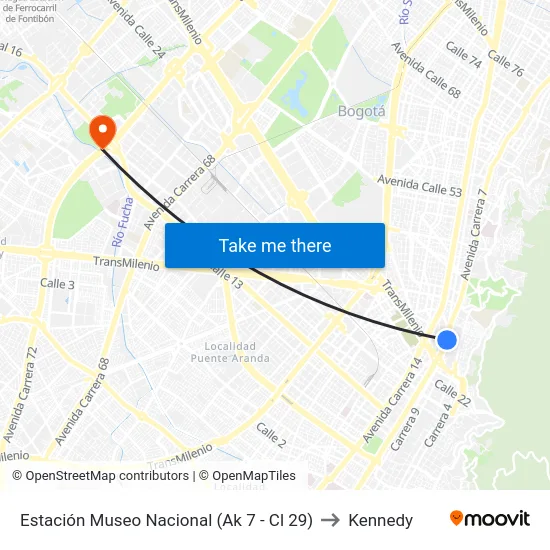 Estación Museo Nacional (Ak 7 - Cl 29) to Kennedy map