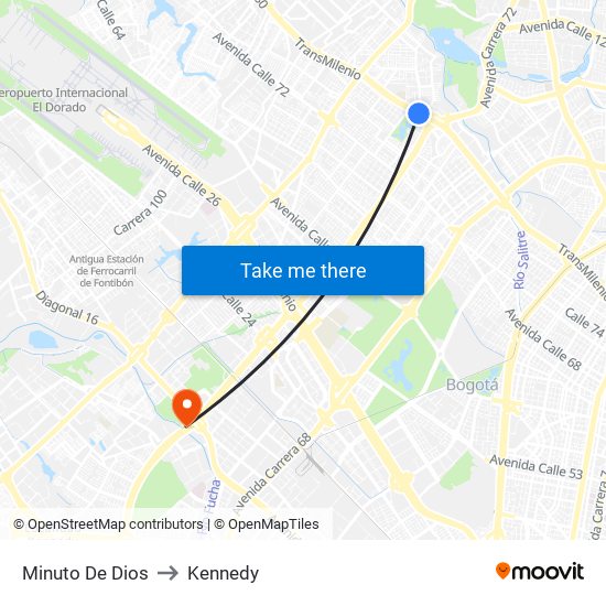 Minuto De Dios to Kennedy map