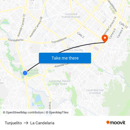 Tunjuelito to La Candelaria map