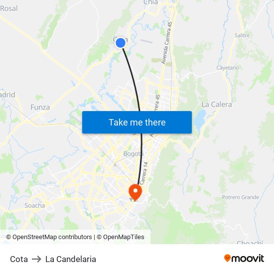 Cota to La Candelaria map