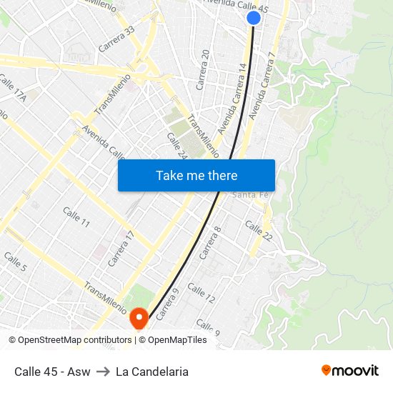 Calle 45 - Asw to La Candelaria map