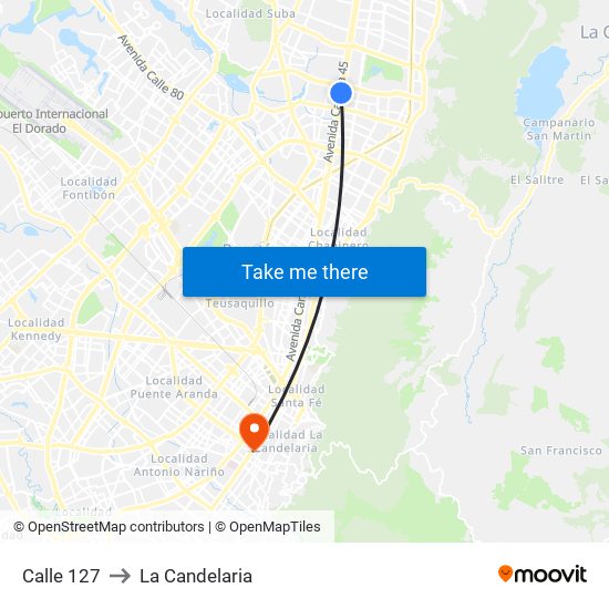 Calle 127 to La Candelaria map