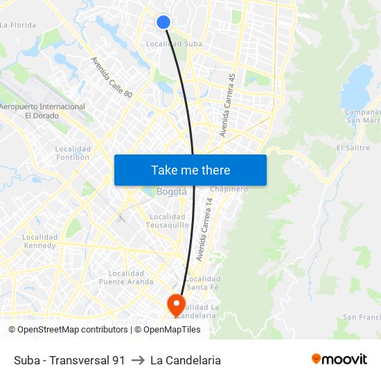 Suba - Transversal 91 to La Candelaria map