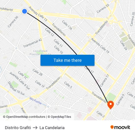 Distrito Grafiti to La Candelaria map