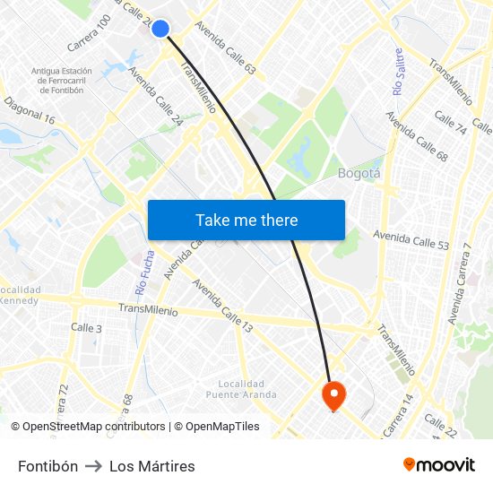 Fontibón to Los Mártires map