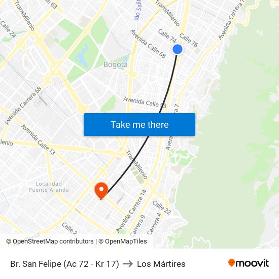 Br. San Felipe (Ac 72 - Kr 17) to Los Mártires map