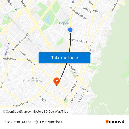 Movistar Arena to Los Mártires map