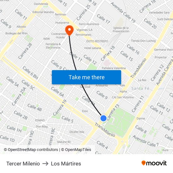 Tercer Milenio to Los Mártires map