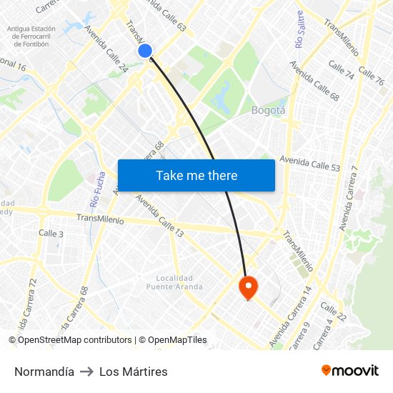 Normandía to Los Mártires map