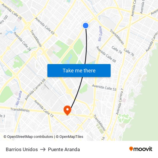 Barrios Unidos to Puente Aranda map
