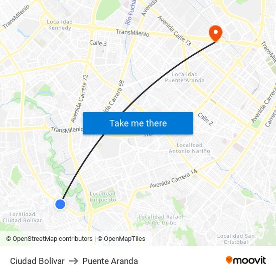 Ciudad Bolívar to Puente Aranda map
