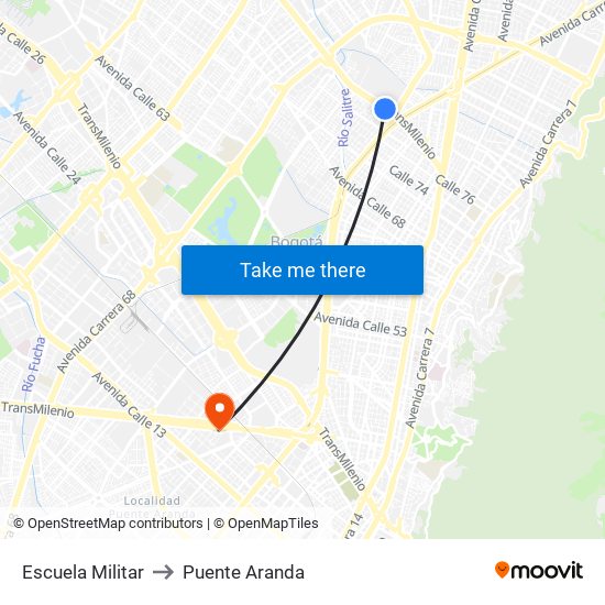 Escuela Militar to Puente Aranda map
